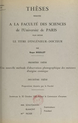 Une nouvelle méthode d'observation photographique des météores d'origine cosmique