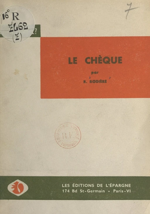 Le chèque - René Rodière - FeniXX réédition numérique