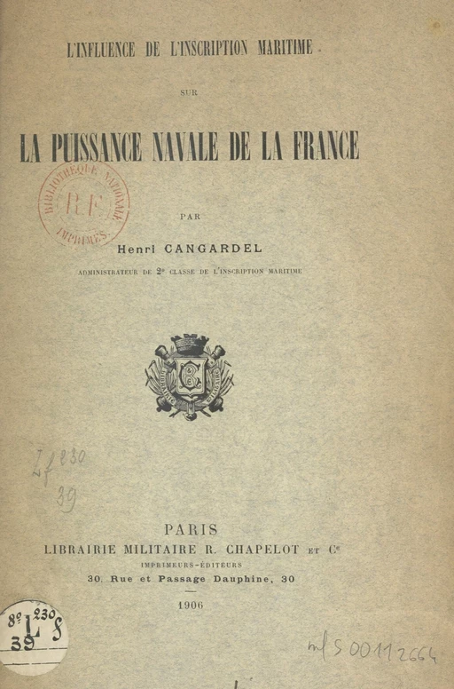 L'influence de l'inscription maritime sur la puissance navale de la France - Henri Cangardel - FeniXX réédition numérique