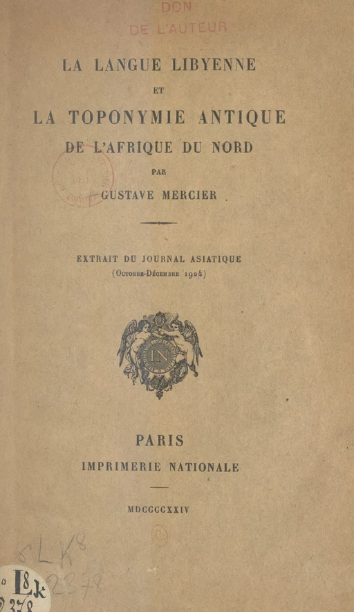 La langue libyenne et la toponymie antique de l'Afrique du Nord - Gustave Mercier - FeniXX réédition numérique