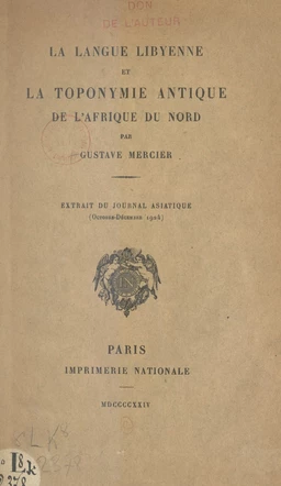 La langue libyenne et la toponymie antique de l'Afrique du Nord