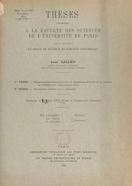 Recherches expérimentales sur le dimorphisme évolutif et la biologie de Polystomum integerrimum Frol