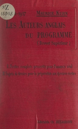 Les auteurs anglais du programme : Ouida, Longfellow, Wordsworth, Scott, Keats, Moore, Tennyson