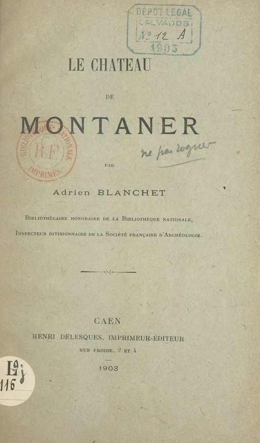 Le château de Montaner - Adrien Blanchet - FeniXX réédition numérique