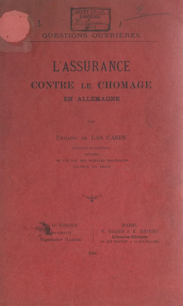 L'assurance contre le chômage en Allemagne : questions ouvrières - Philippe de Las Cases - FeniXX réédition numérique