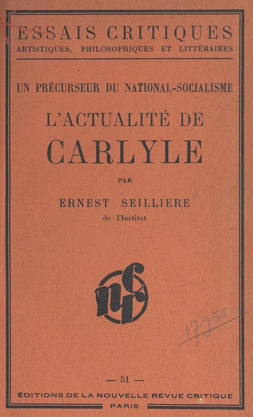 Un précurseur du national-socialisme : l'actualité de Carlyle - Ernest Seillière - FeniXX réédition numérique