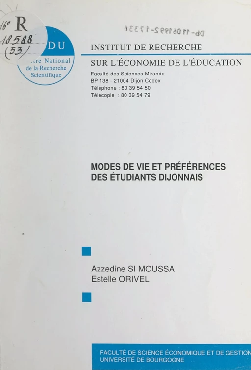 Modes de vie et préférences des étudiants dijonnais - Estelle Orivel, Azzedine Si Moussa - FeniXX réédition numérique