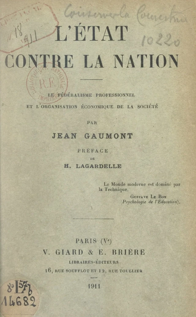 L'État contre la nation - Jean Gaumont - FeniXX réédition numérique