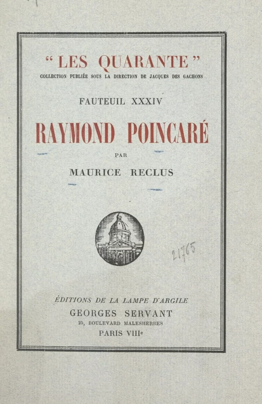 Raymond Poincaré - Maurice Reclus - FeniXX réédition numérique