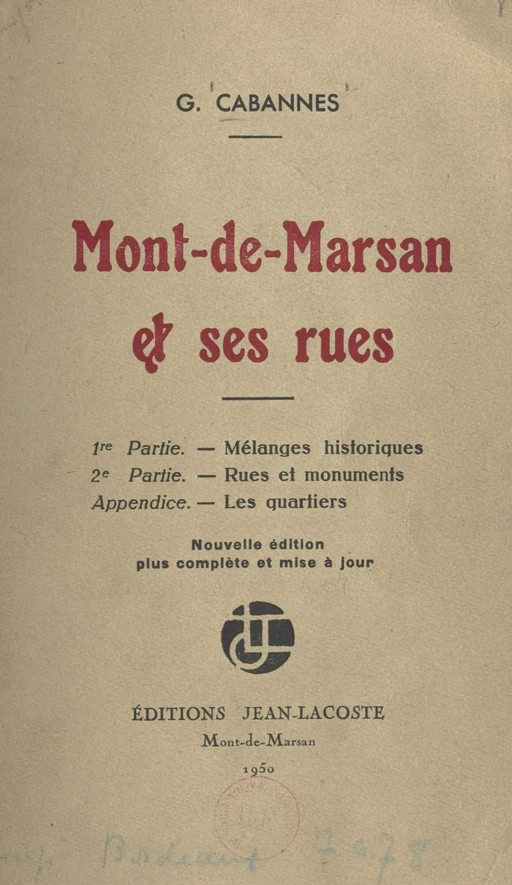 Mont-de-Marsan et ses rues - Gabriel Cabannes - FeniXX réédition numérique