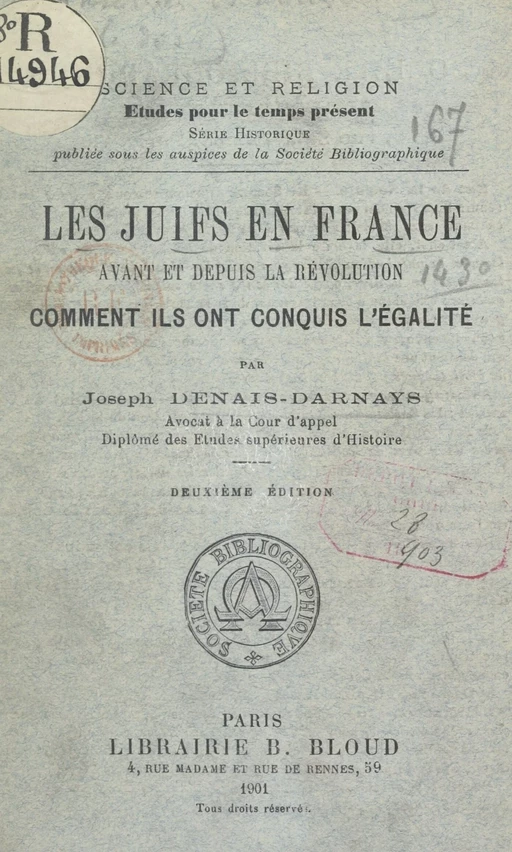 Les Juifs en France avant et depuis la Révolution - Joseph Denais - FeniXX réédition numérique