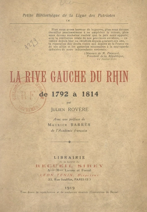 La rive gauche du Rhin de 1792 à 1814 - Julien Rovère - FeniXX réédition numérique