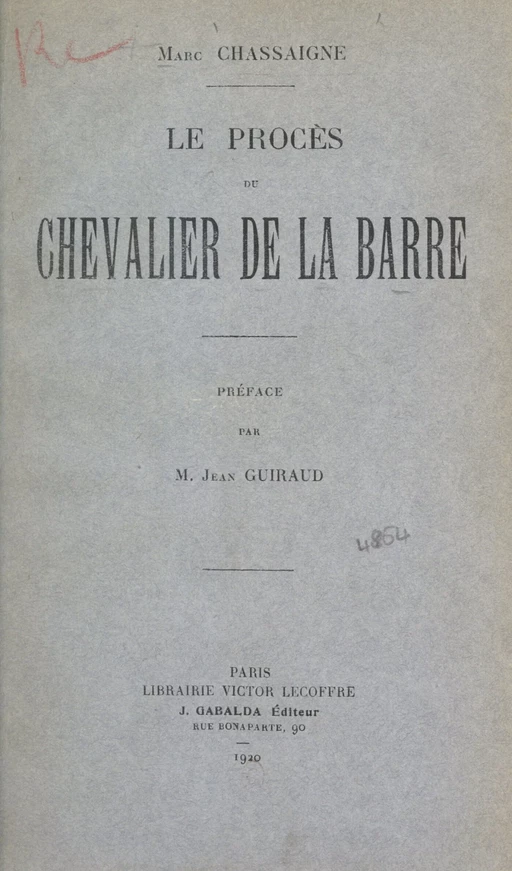 Le procès du chevalier de La Barre - Marc Chassaigne - FeniXX réédition numérique