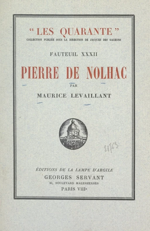 Pierre de Nolhac - Maurice Levaillant - FeniXX réédition numérique