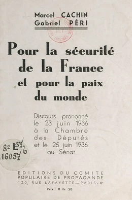 Pour la sécurité de la France et pour la paix du monde