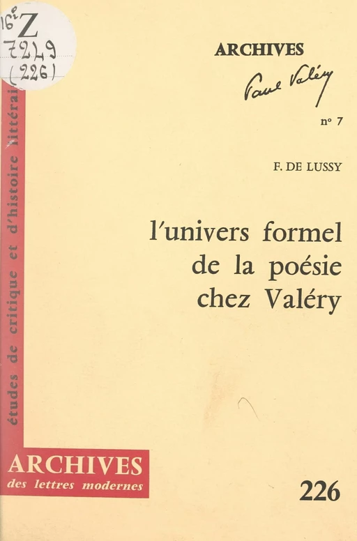 L'univers formel de la poésie chez Valéry - Florence de Lussy - FeniXX réédition numérique