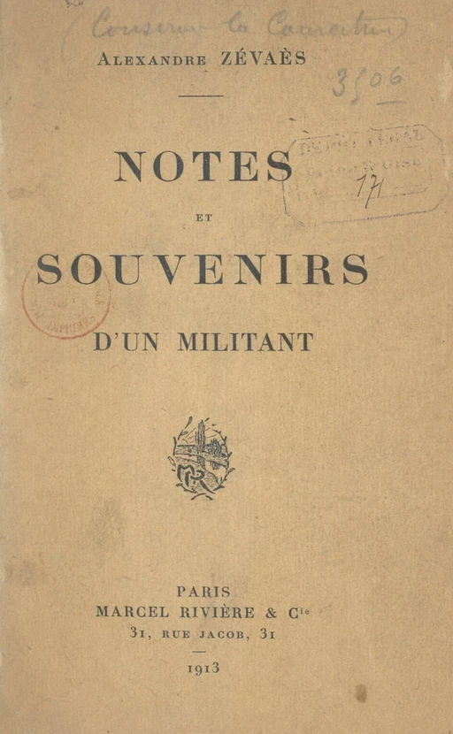 Notes et souvenirs d'un militant - Alexandre Zévaès - FeniXX réédition numérique