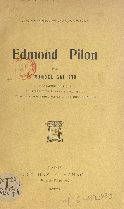 Edmond Pilon -  Gahisto - FeniXX réédition numérique