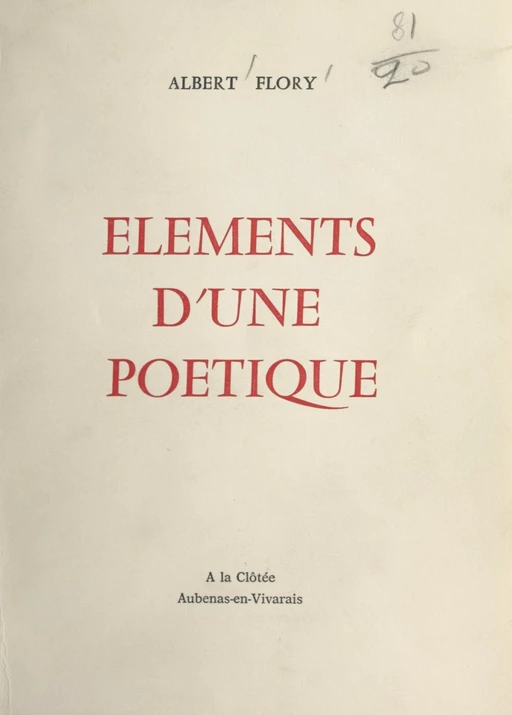 Éléments d'une poétique - Albert Flory - FeniXX réédition numérique