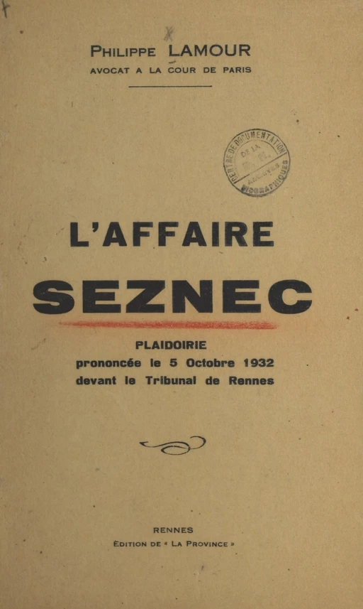 L'affaire Seznec - Philippe Lamour - FeniXX réédition numérique