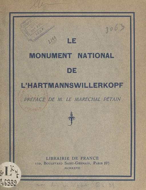 Le monument national de l'Hartmannswillerkopf - Jules Scheurer - FeniXX réédition numérique