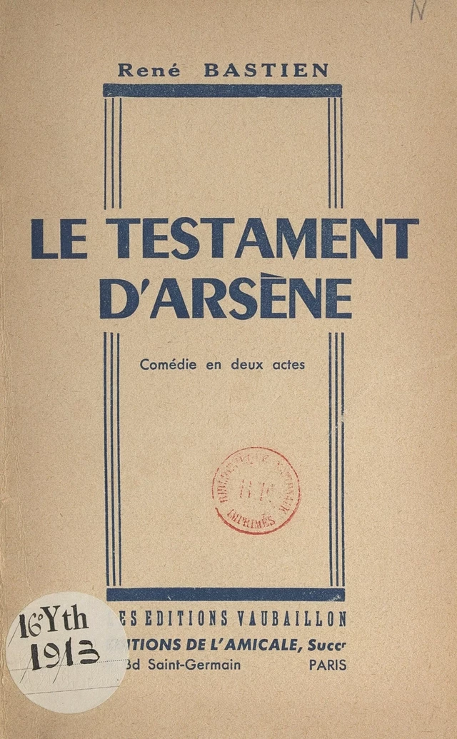 Le testament d'Arsène - René Bastien - FeniXX réédition numérique