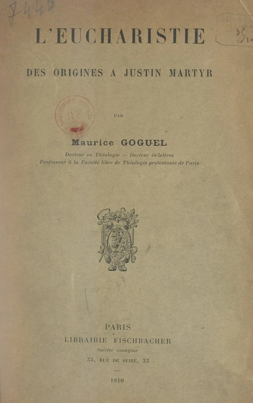 L'eucharistie - Maurice Goguel - FeniXX réédition numérique