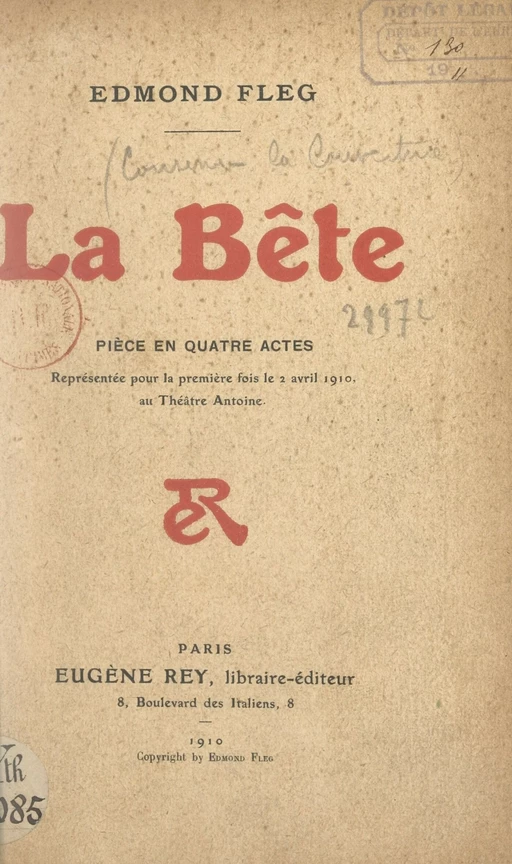 La bête - Edmond Fleg - FeniXX réédition numérique