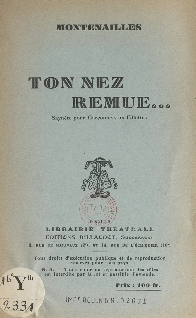 Ton nez remue... -  Montenailles - FeniXX réédition numérique