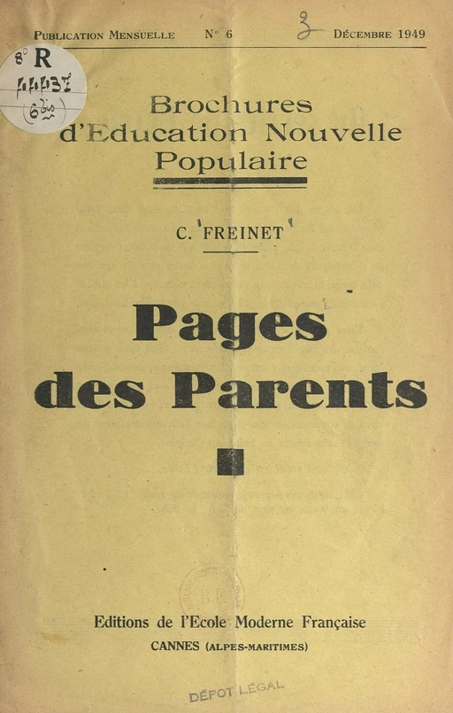 Pages des parents - Célestin Freinet - FeniXX réédition numérique