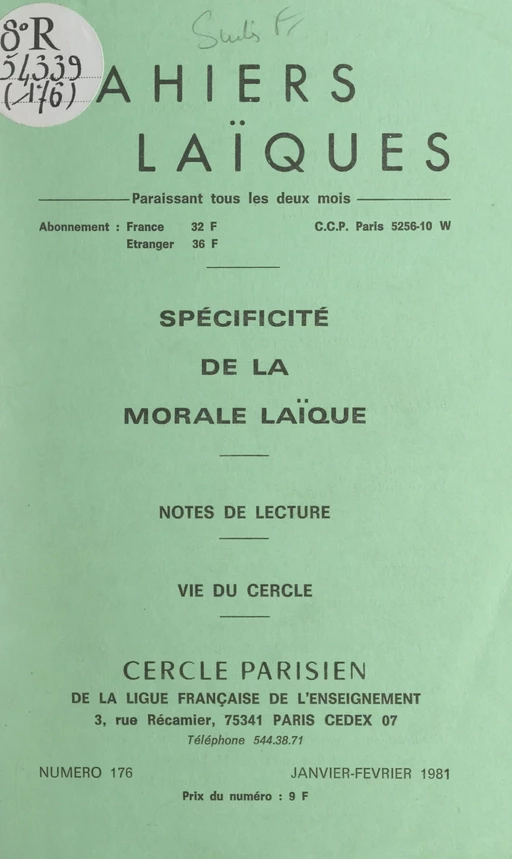 Spécificité de la morale laïque - Paulette Lafourcade, Marcel Voisin - FeniXX réédition numérique