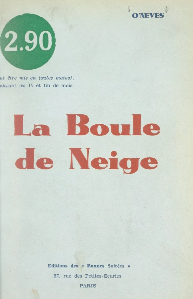 La boule de neige -  O'Nevès - FeniXX réédition numérique