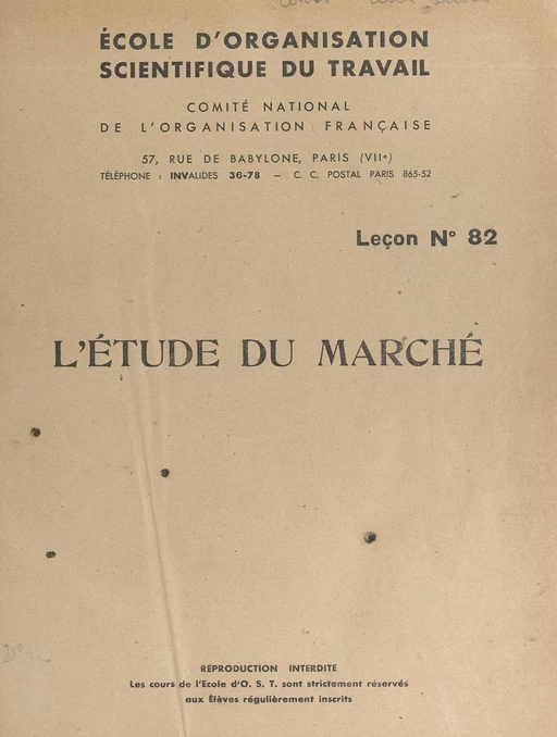 L'étude du marché - Henri Fayol - FeniXX réédition numérique