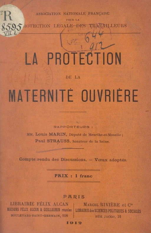 La protection de la maternité ouvrière - Louis Marin, Paul Strauss - FeniXX réédition numérique