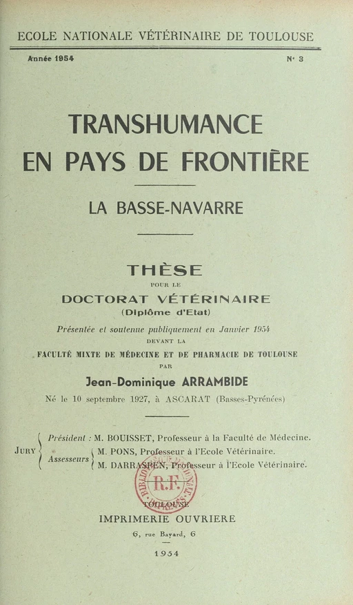 Transhumance en pays de frontière : la Basse-Navarre - Jean-Dominique Arrambide - FeniXX réédition numérique