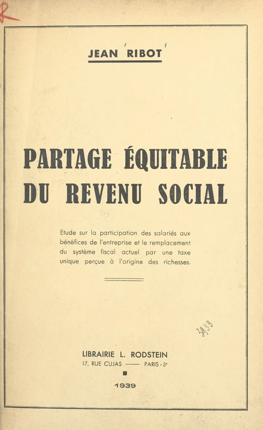 Partage équitable du revenu social - Jean Ribot - FeniXX rédition numérique