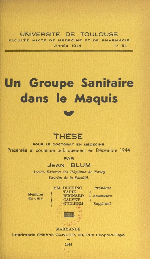 Un groupe sanitaire dans le Maquis - Jean Blum - FeniXX réédition numérique