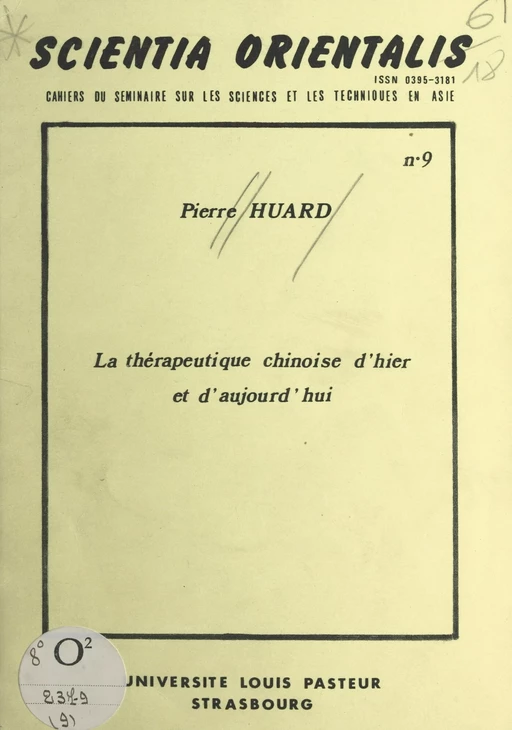 La thérapeutique chinoise d'hier et d'aujourd'hui - Pierre Huard - FeniXX réédition numérique