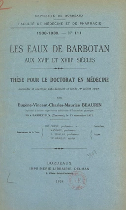 Les eaux de Barbotan aux XVIIe et XVIIIe siècles