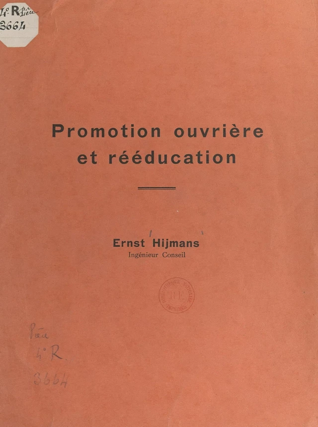 Promotion ouvrière et rééducation - Ernst Hijmans - FeniXX réédition numérique