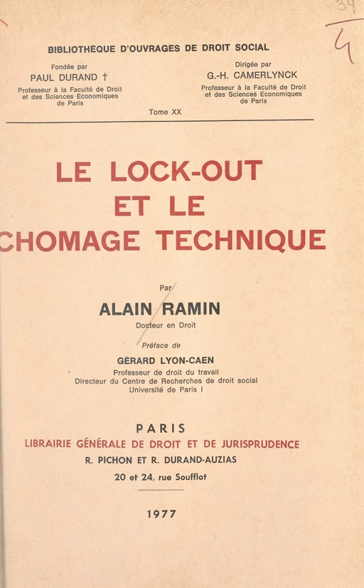 Le lock-out et le chômage technique - Alain Ramin - FeniXX réédition numérique