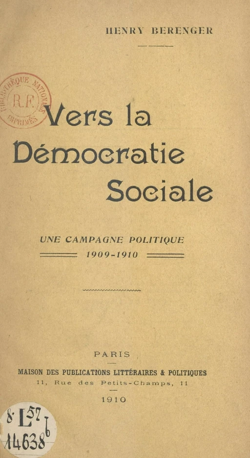 Vers la démocratie sociale - Henry Bérenger - FeniXX réédition numérique