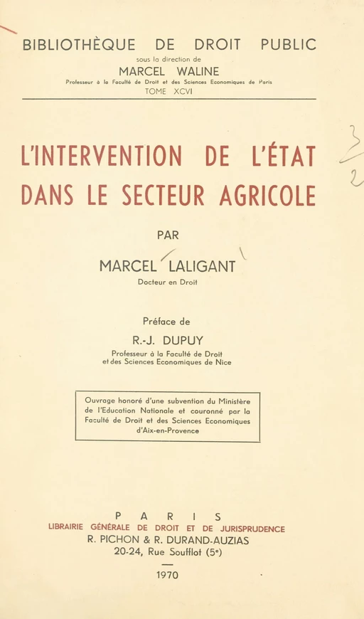 L'intervention de l'État dans le secteur agricole - Marcel Laligant - FeniXX réédition numérique