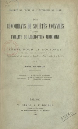 Des concordats de sociétés anonymes après faillite ou liquidation judiciaire