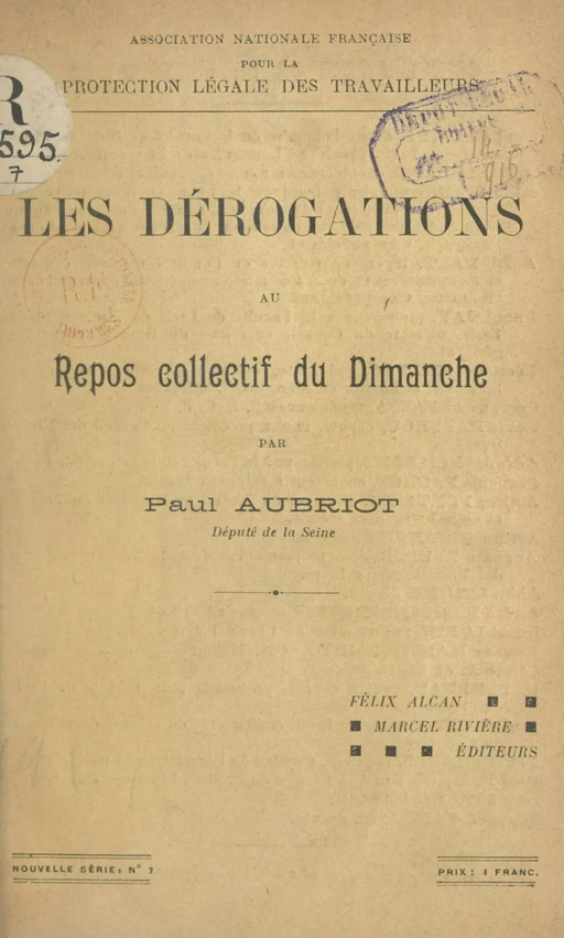 Les dérogations au repos collectif du dimanche - Paul Aubriot - FeniXX réédition numérique