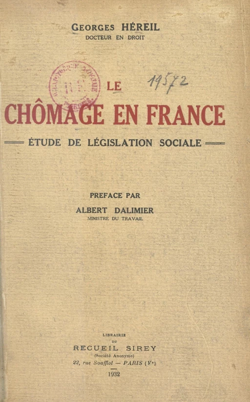 Le chômage en France - Georges Héreil - FeniXX réédition numérique