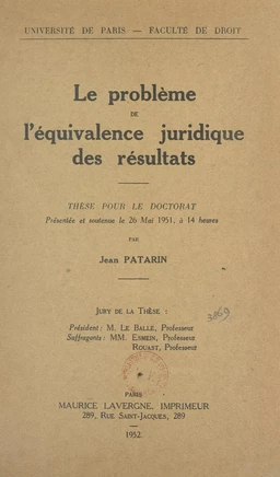 Le problème de l'équivalence juridique des résultats