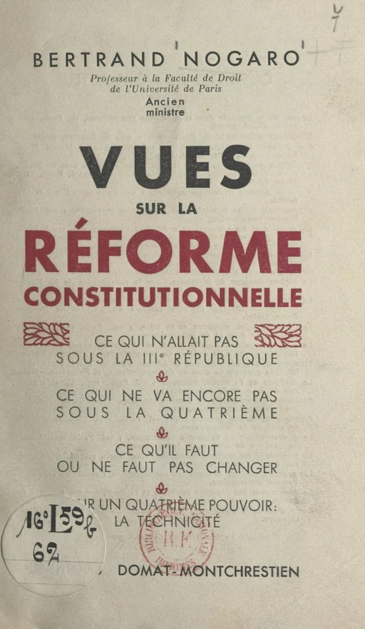 Vues sur la réforme constitutionnelle - Bertrand Nogaro - FeniXX réédition numérique