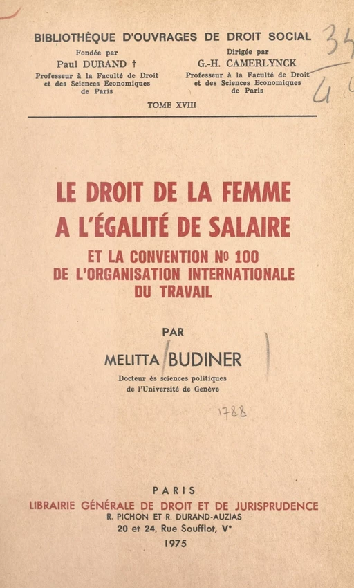 Le droit de la femme à l'égalité de salaire - Melitta Budiner - FeniXX réédition numérique