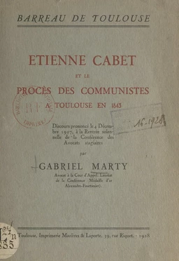 Étienne Cabet et le procès des communistes à Toulouse en 1843